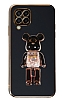 Eiroo Samsung Galaxy A22 4G Candy Bear Standl Siyah Silikon Klf