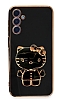 Eiroo Samsung Galaxy A24 4G Aynal Kitty Standl Siyah Silikon Klf