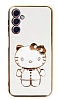 Eiroo Samsung Galaxy A24 4G Aynal Kitty Standl Beyaz Silikon Klf