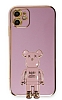 Eiroo iPhone 11 Baby Bear Standl Mor Silikon Klf