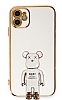 Eiroo iPhone 11 Baby Bear Standl Beyaz Silikon Klf