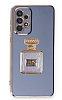Eiroo Samsung Galaxy A73 Aynal Parfm Standl Mavi Silikon Klf