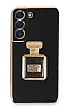 Eiroo Samsung Galaxy S21 FE 5G Aynal Parfm Standl Siyah Silikon Klf