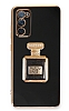 Eiroo Samsung Galaxy S20 FE Aynal Parfm Standl Siyah Silikon Klf