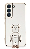 Eiroo Samsung Galaxy S22 Plus 5G Baby Bear Standl Beyaz Silikon Klf