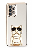 Eiroo Samsung Galaxy A73 Bulldog Standl Beyaz Silikon Klf