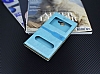 Samsung Galaxy A9 Gizli Mknatsl ift Pencereli Mavi Deri Klf - Resim 2