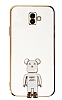 Eiroo Samsung Galaxy J6 Plus Baby Bear Standl Beyaz Silikon Klf