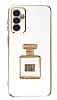 Eiroo Samsung Galaxy M13 Aynal Parfm Standl Beyaz Silikon Klf