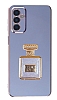 Eiroo Samsung Galaxy M13 Aynal Parfm Standl Mavi Silikon Klf