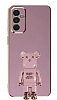 Eiroo Samsung Galaxy M13 Baby Bear Standl Mor Silikon Klf