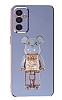 Eiroo Samsung Galaxy M13 Candy Bear Standl Mavi Silikon Klf