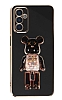 Eiroo Samsung Galaxy M13 Candy Bear Standl Siyah Silikon Klf