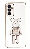 Eiroo Samsung Galaxy M13 Candy Bear Standl Beyaz Silikon Klf