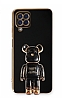 Eiroo Samsung Galaxy M22 Baby Bear Standl Siyah Silikon Klf