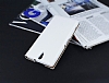 Sony Xperia C5 Ultra Gizli Mknatsl ift Pencereli Beyaz Deri Klf - Resim 2
