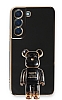 Eiroo Samsung Galaxy S21 FE Baby Bear Standl Siyah Silikon Klf