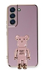 Eiroo Samsung Galaxy S21 FE Baby Bear Standl Mor Silikon Klf