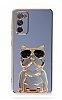 Eiroo Samsung Galaxy S20 FE Bulldog Standl Mavi Silikon Klf