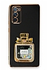 Eiroo Samsung Galaxy S20 FE Taşlı Parfüm Standlı Siyah Silikon Kılıf