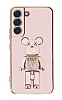 Eiroo Samsung Galaxy S21 FE 5G Candy Bear Standl Pembe Silikon Klf