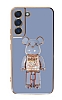 Eiroo Samsung Galaxy S21 FE 5G Candy Bear Standl Mavi Silikon Klf