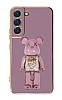 Eiroo Samsung Galaxy S21 FE 5G Candy Bear Standl Mor Silikon Klf