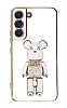 Eiroo Samsung Galaxy S21 FE 5G Candy Bear Standl Beyaz Silikon Klf