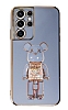 Eiroo Samsung Galaxy S21 Ultra Candy Bear Standl Mavi Silikon Klf