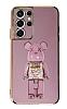 Eiroo Samsung Galaxy S21 Ultra Candy Bear Standl Mor Silikon Klf