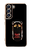 Eiroo Samsung Galaxy S22 5G Baby Panda Standl Siyah Silikon Klf