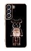 Eiroo Samsung Galaxy S22 5G Candy Bear Standl Siyah Silikon Klf