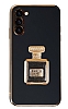 Eiroo Samsung Galaxy S23 Aynal Parfm Standl Siyah Silikon Klf