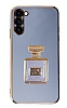Eiroo Samsung Galaxy S23 Aynal Parfm Standl Mavi Silikon Klf