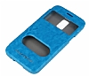 Eiroo Samsung Galaxy S5 mini Vantuzlu Pencereli Mavi Deri Klf - Resim: 4