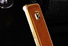 Eiroo Samsung Galaxy S6 Edge Metal Kenarl Gold Deri Klf - Resim: 5
