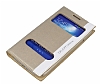Samsung Galaxy Grand Gizli Mknatsl ift Pencereli Gold Deri Klf - Resim: 1