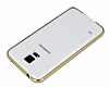 Eiroo Samsung i9600 Galaxy S5 Gold izgili Round Metal Bumper ereve Gold Klf - Resim 2