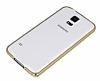 Eiroo Samsung i9600 Galaxy S5 Gold izgili Round Metal Bumper ereve Gold Klf - Resim 1
