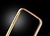 Eiroo Samsung i9800 Galaxy S6 Metal Kenarl Gold Deri Klf - Resim 2