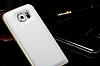 Eiroo Samsung i9800 Galaxy S6 Metal Kenarl Beyaz Deri Klf - Resim 6