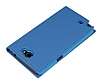 Samsung N7100 Galaxy Note 2 Gizli Mknatsl nce Yan Kapakl Mavi Deri Klf - Resim 1