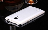 Eiroo Samsung N9100 Galaxy Note 4 Metal Kenarl Beyaz Rubber Klf - Resim: 2