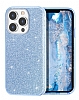 Eiroo Silvery iPhone 13 Pro Simli Mavi Silikon Klf