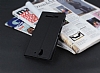 Sony Xperia C3 Gizli Mknatsl Standl Siyah Deri Klf - Resim 1