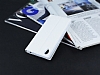 Sony Xperia M4 Aqua Gizli Mknatsl ift Pencereli Beyaz Deri Klf - Resim: 2