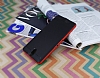 Eiroo Stripe Sony Xperia C5 Ultra Krmz Kenarl Siyah Silikon Klf - Resim 1