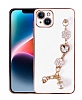 Eiroo Taka iPhone 15 Kamera Korumalı Zincirli Beyaz Silikon Kılıf