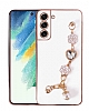 Eiroo Taka Samsung Galaxy S21 FE 5G Kamera Korumal Zincirli Beyaz Silikon Klf