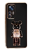 Eiroo Xiaomi 12T Candy Bear Standl Siyah Silikon Klf